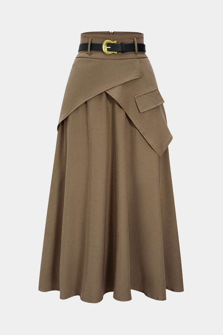 High Waisted Ruched Skirt with Asymmetrical Hem