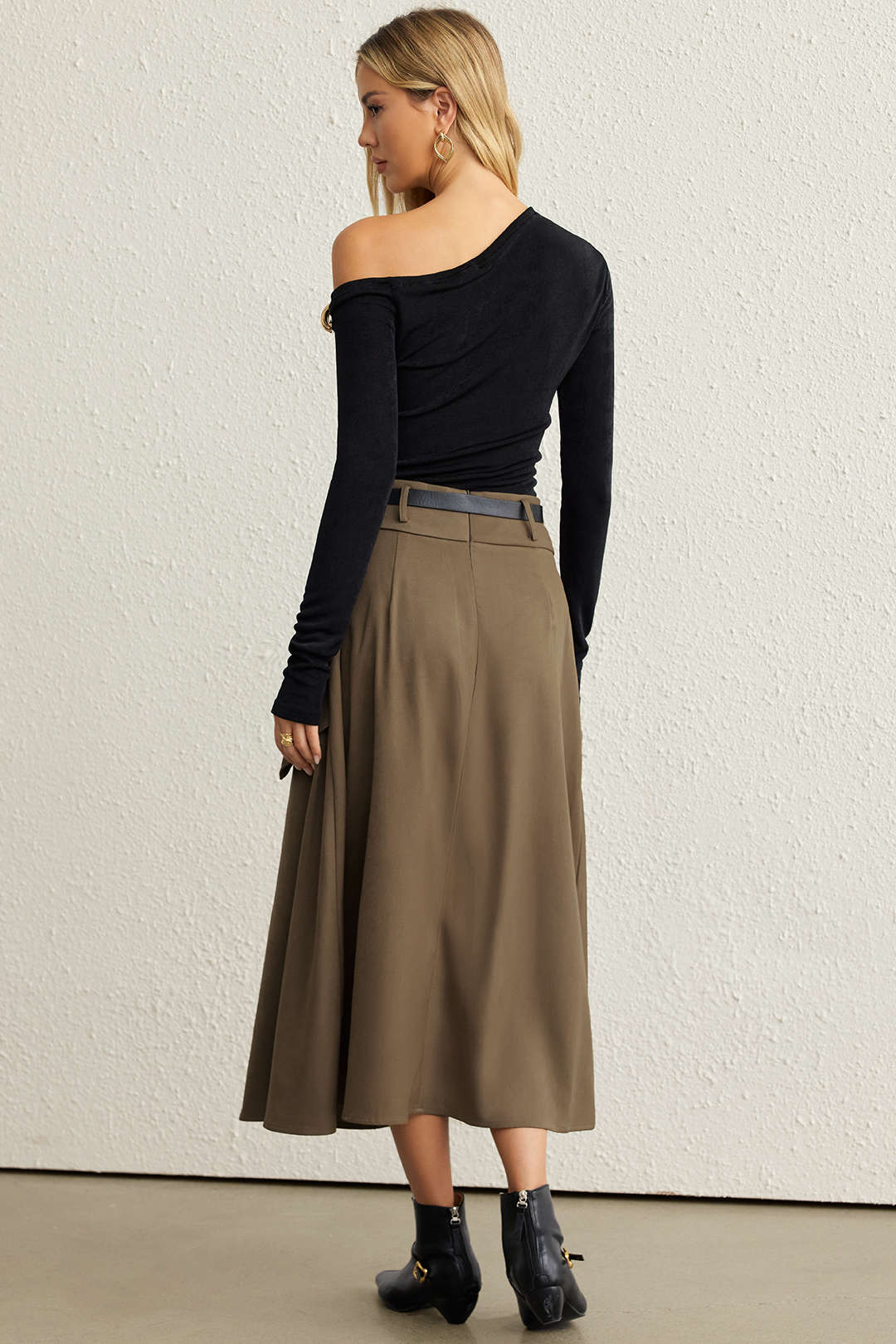High Waisted Ruched Skirt with Asymmetrical Hem