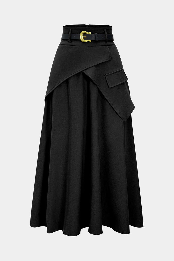 High Waisted Ruched Skirt with Asymmetrical Hem