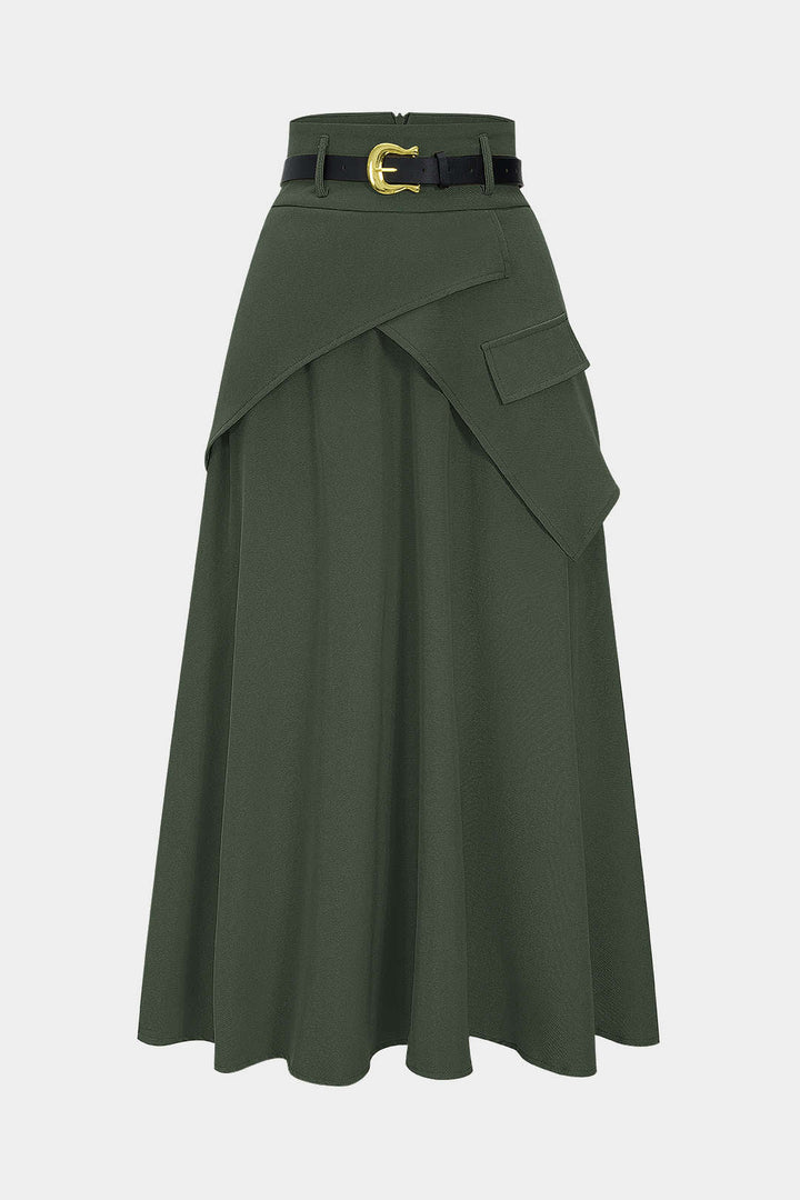 High Waisted Ruched Skirt with Asymmetrical Hem