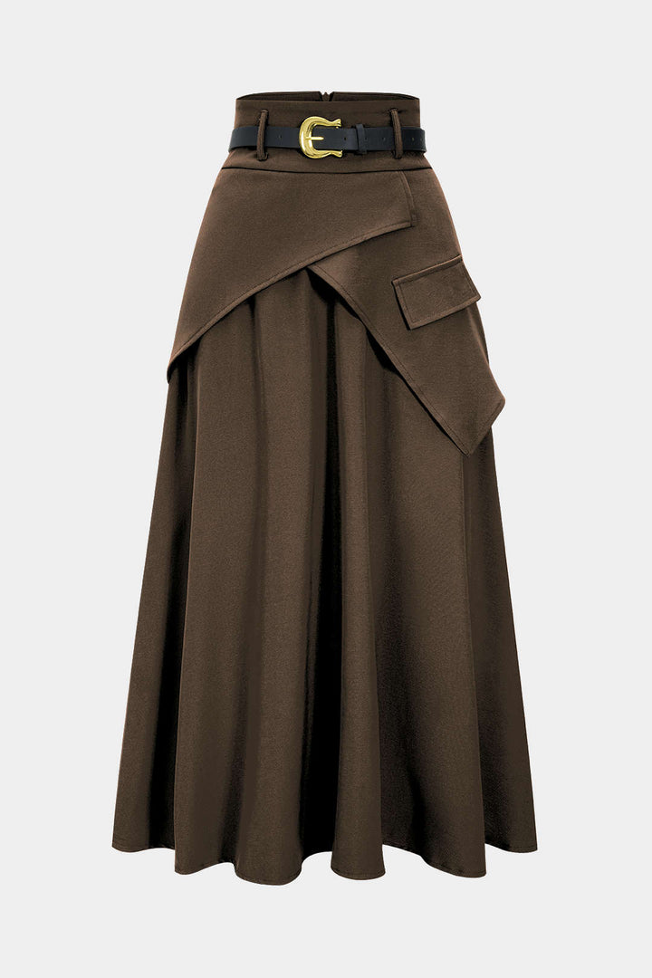 High Waisted Ruched Skirt with Asymmetrical Hem