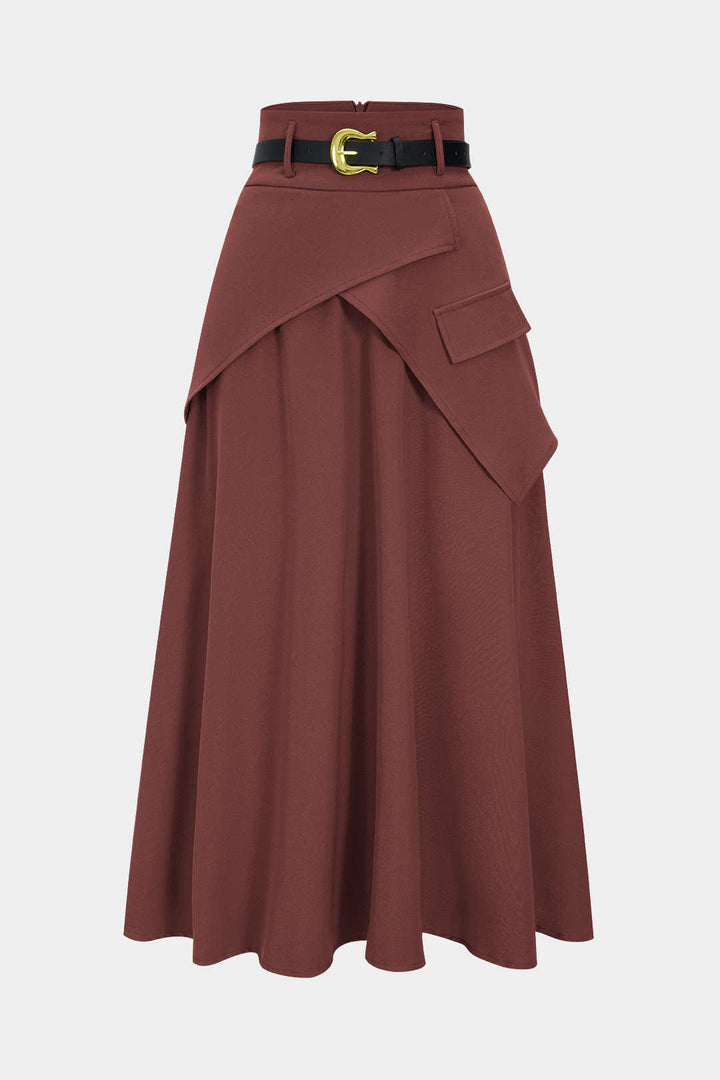 High Waisted Ruched Skirt with Asymmetrical Hem
