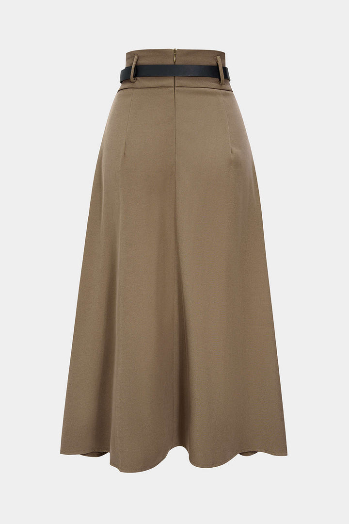 High Waisted Ruched Skirt with Asymmetrical Hem
