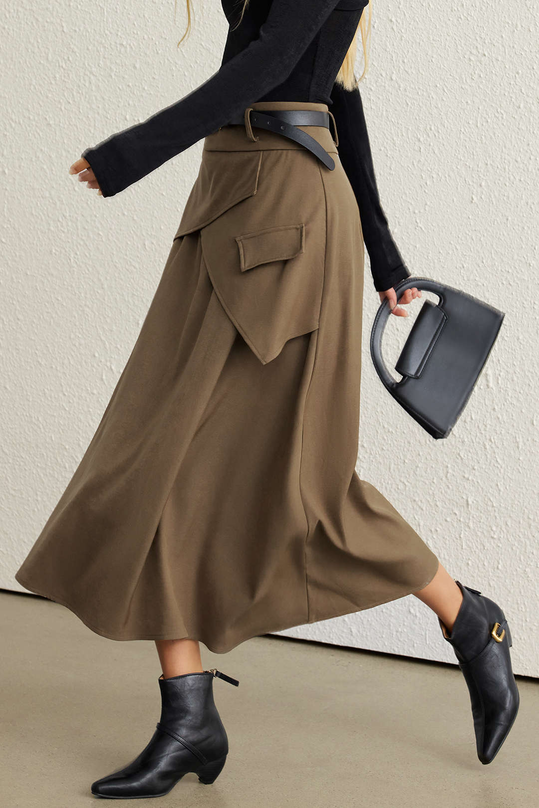 High Waisted Ruched Skirt with Asymmetrical Hem
