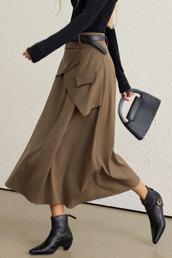 High Waisted Ruched Skirt with Asymmetrical Hem