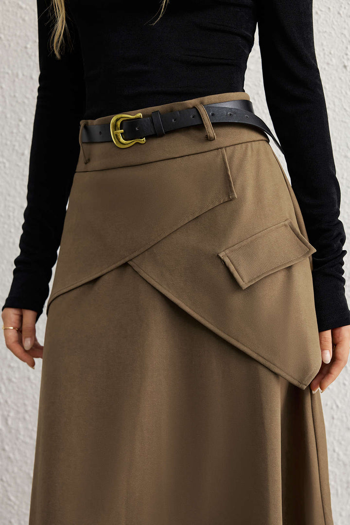 High Waisted Ruched Skirt with Asymmetrical Hem