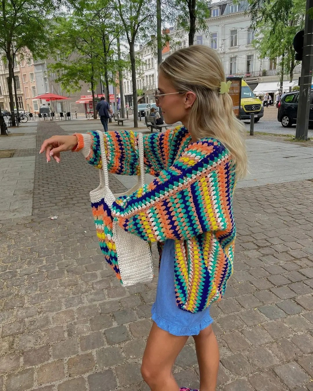 Playful Colourful Patterned Knitted Cardigan