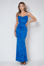 Floral Strap Maxi Dress in Royal Blue