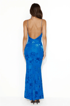 Floral Strap Maxi Dress in Royal Blue