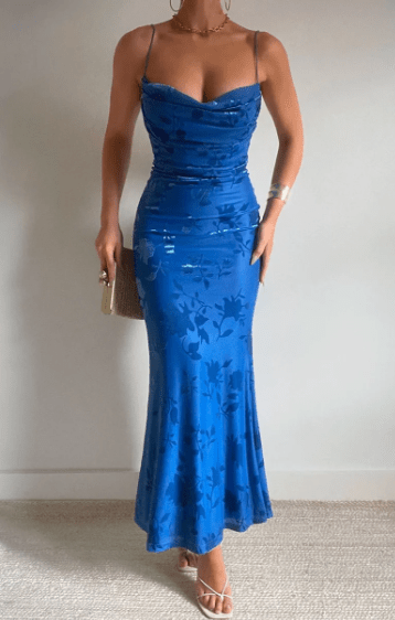 Floral Strap Maxi Dress in Royal Blue