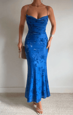 Floral Strap Maxi Dress in Royal Blue
