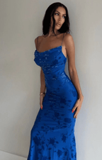 Floral Strap Maxi Dress in Royal Blue