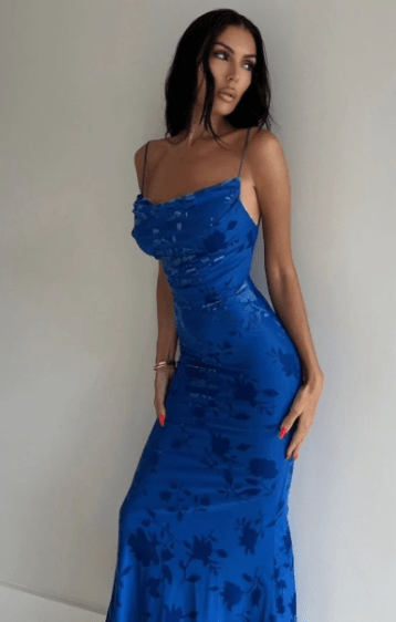 Floral Strap Maxi Dress in Royal Blue