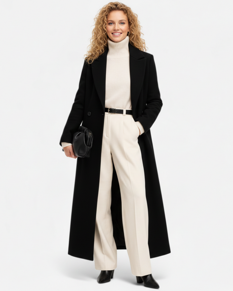 Long Black Classic Lapel Coat
