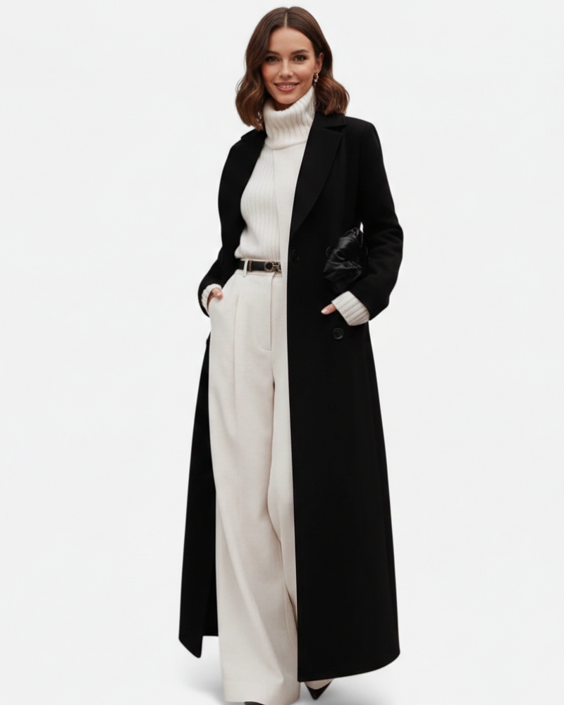Long Black Classic Lapel Coat