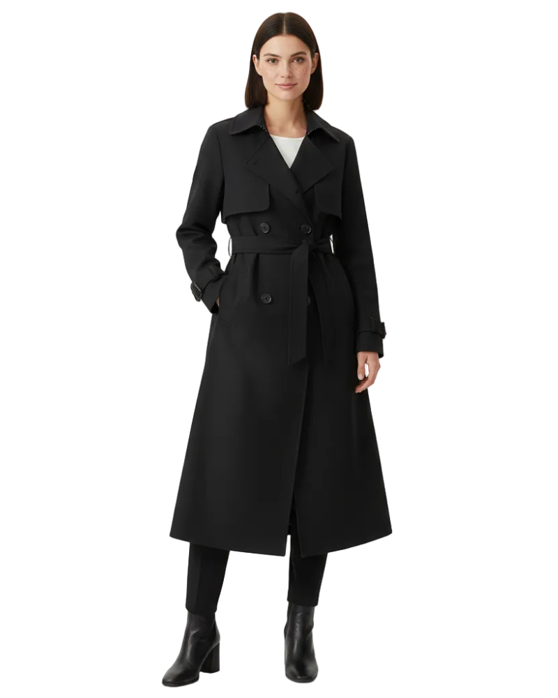 Mid-Length Double-Breasted Fitted Trench Coat