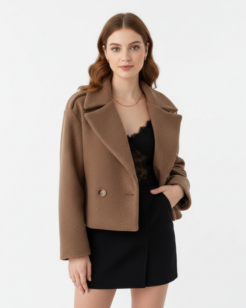 Oversized dubbele korte wollen jas