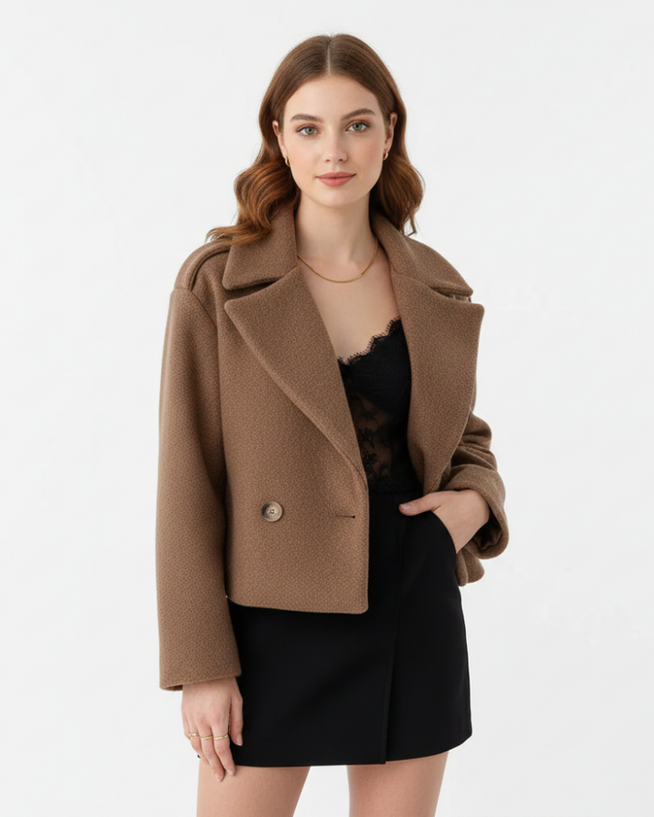 Oversized dubbele korte wollen jas