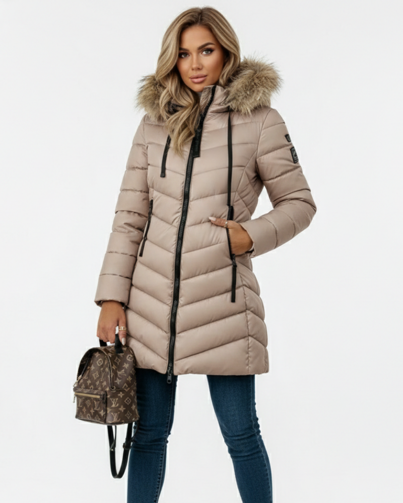 Chevron Quilted Hooded Puffer Jacket