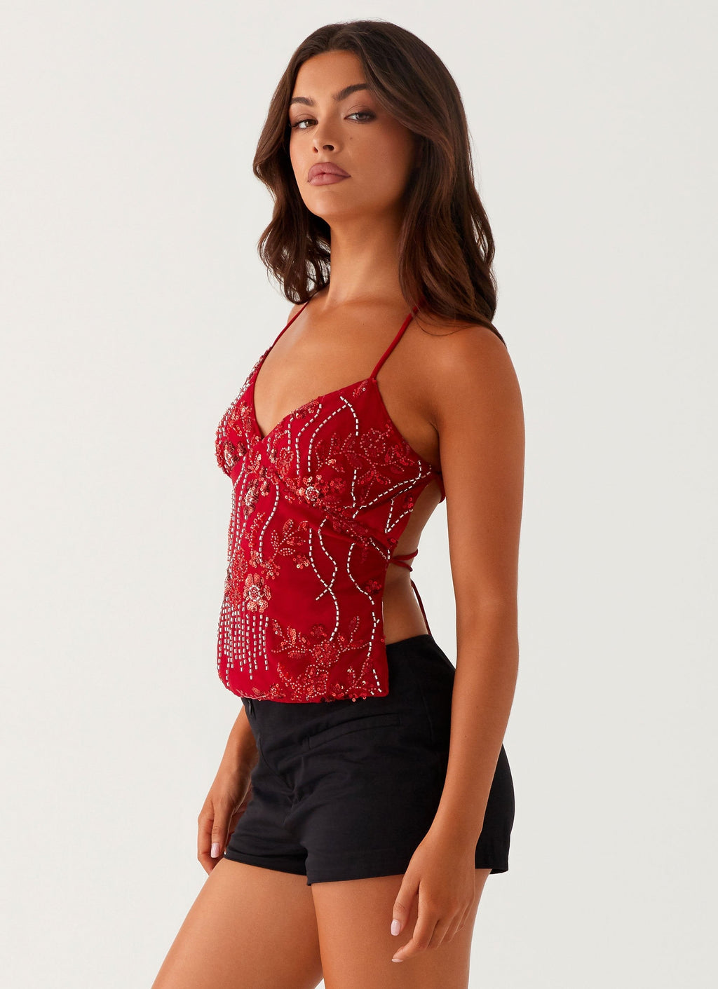 Party Top with Pearls and Spaghetti Straps
