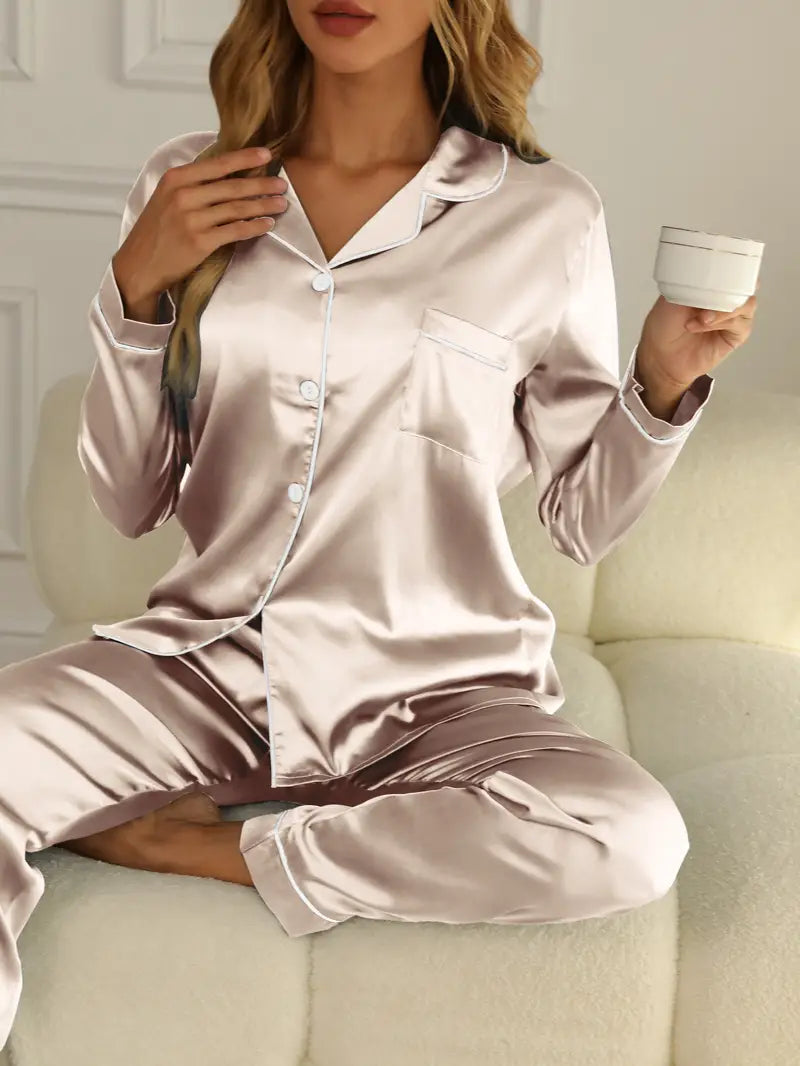 Women's Elegant Satin Pyjama Set