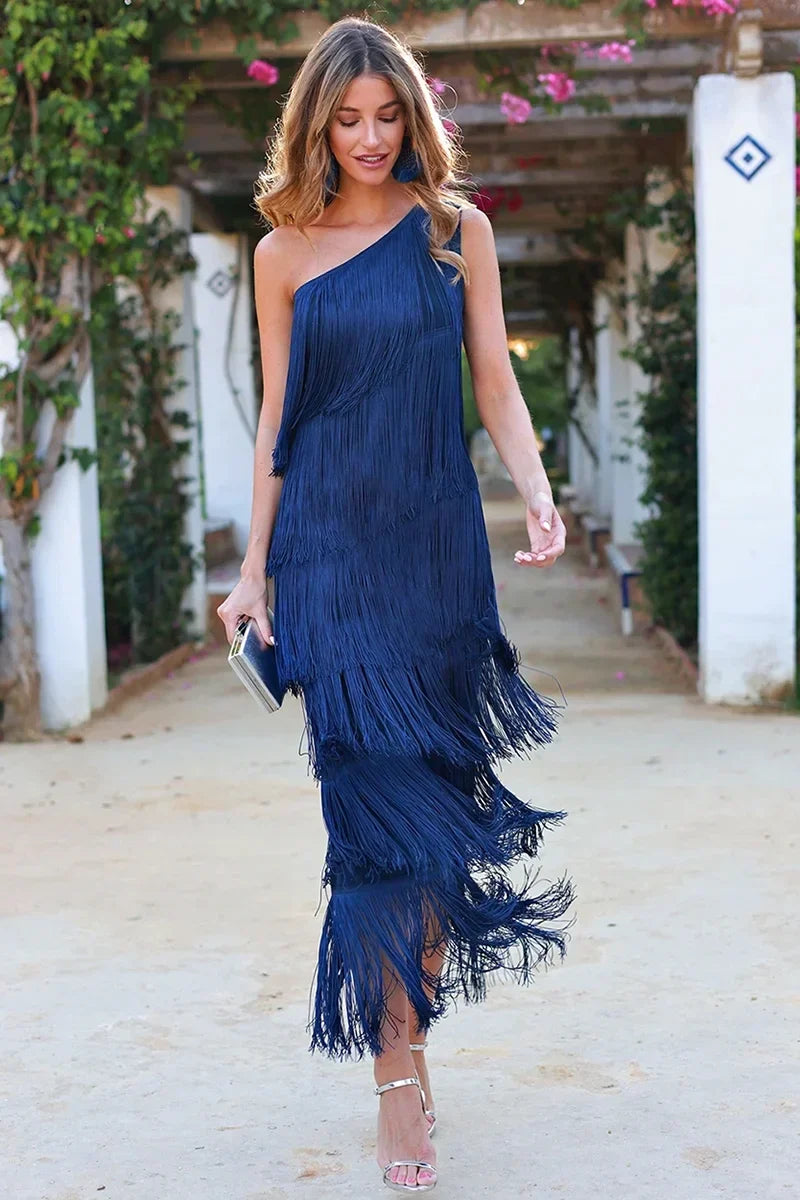 Women's Faux Suede Half Sleeve Mini Dress with Fringe Hem