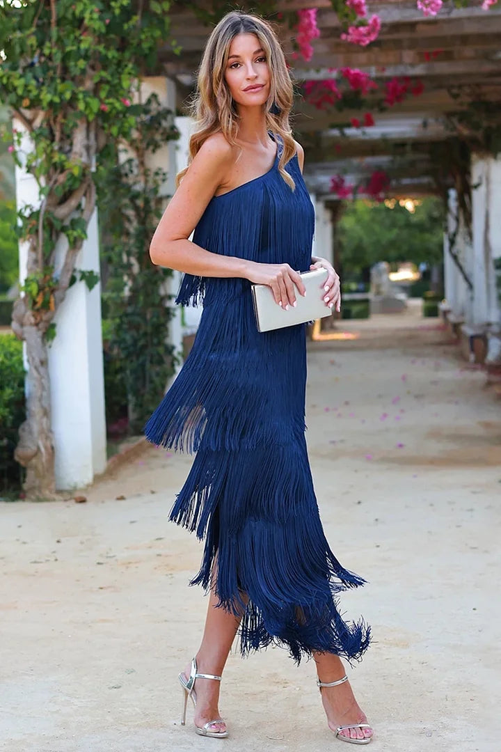 Women's Faux Suede Half Sleeve Mini Dress with Fringe Hem