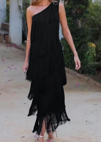 Women's Faux Suede Half Sleeve Mini Dress with Fringe Hem