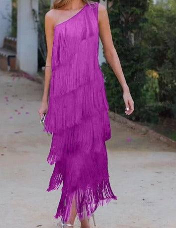 Women's Faux Suede Half Sleeve Mini Dress with Fringe Hem