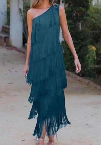 Women's Faux Suede Half Sleeve Mini Dress with Fringe Hem