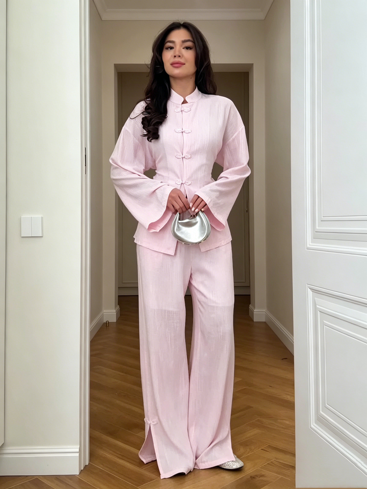 Linen Blend Shirt Two-Piece Set