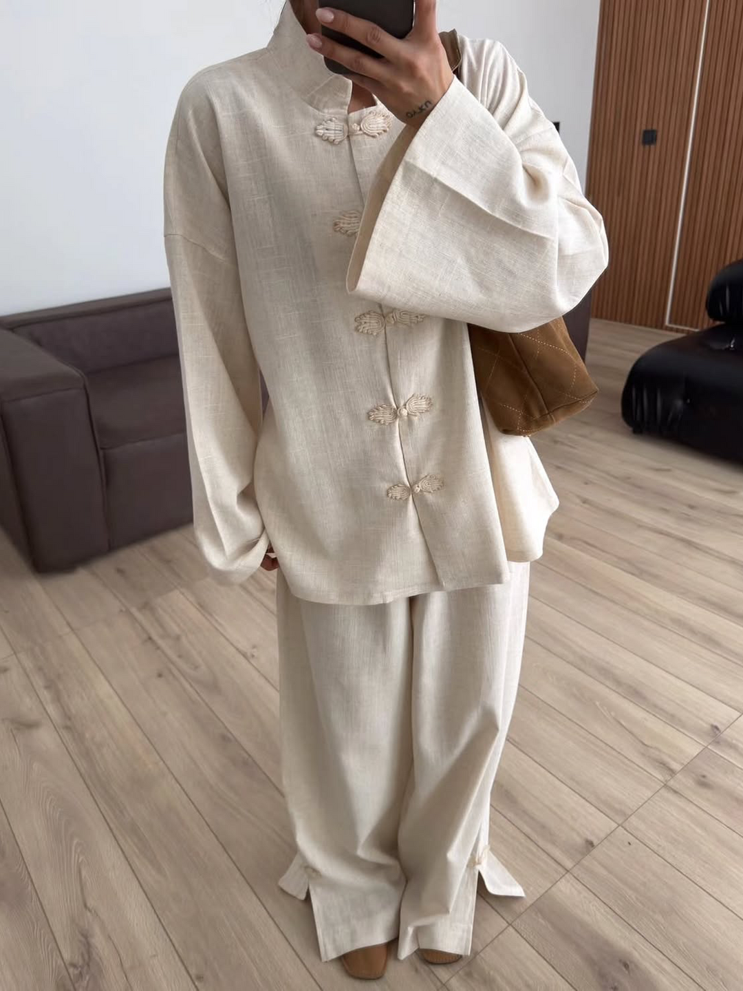 Linen Blend Shirt Two-Piece Set