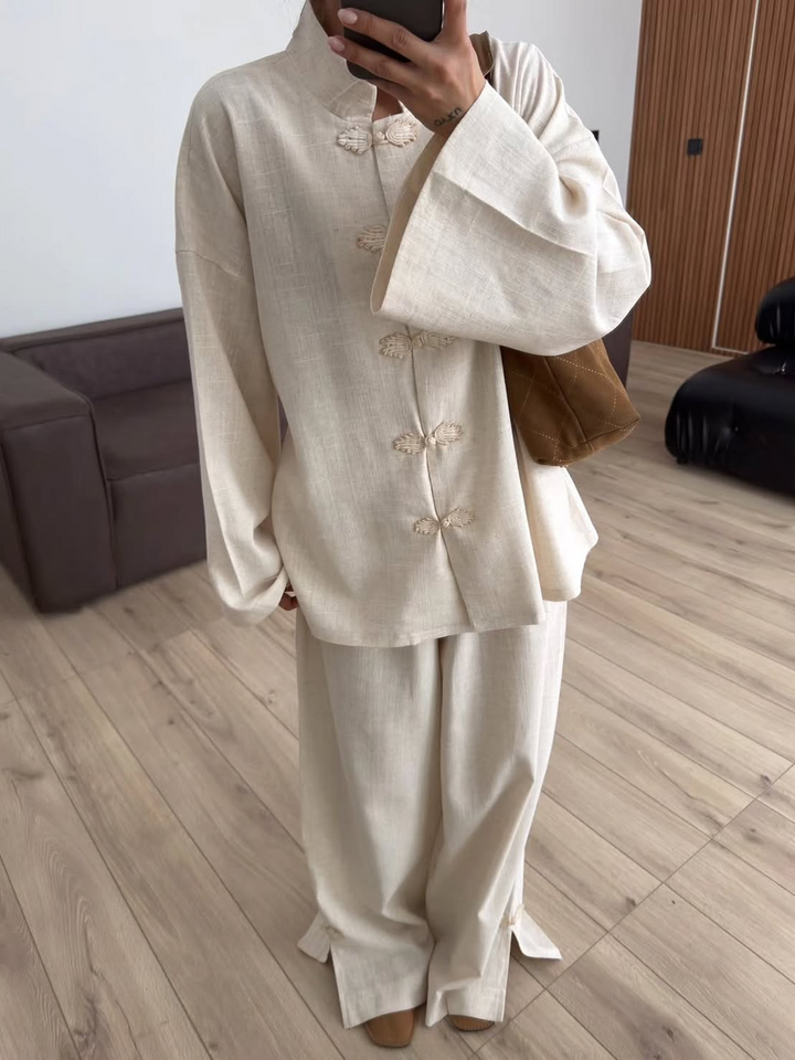 Linen Blend Shirt Two-Piece Set