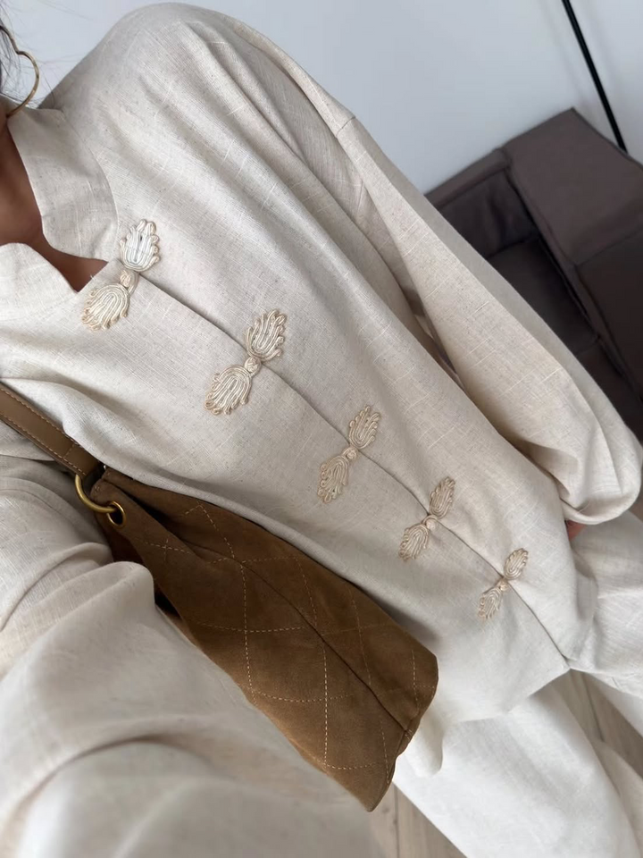 Linen Blend Shirt Two-Piece Set