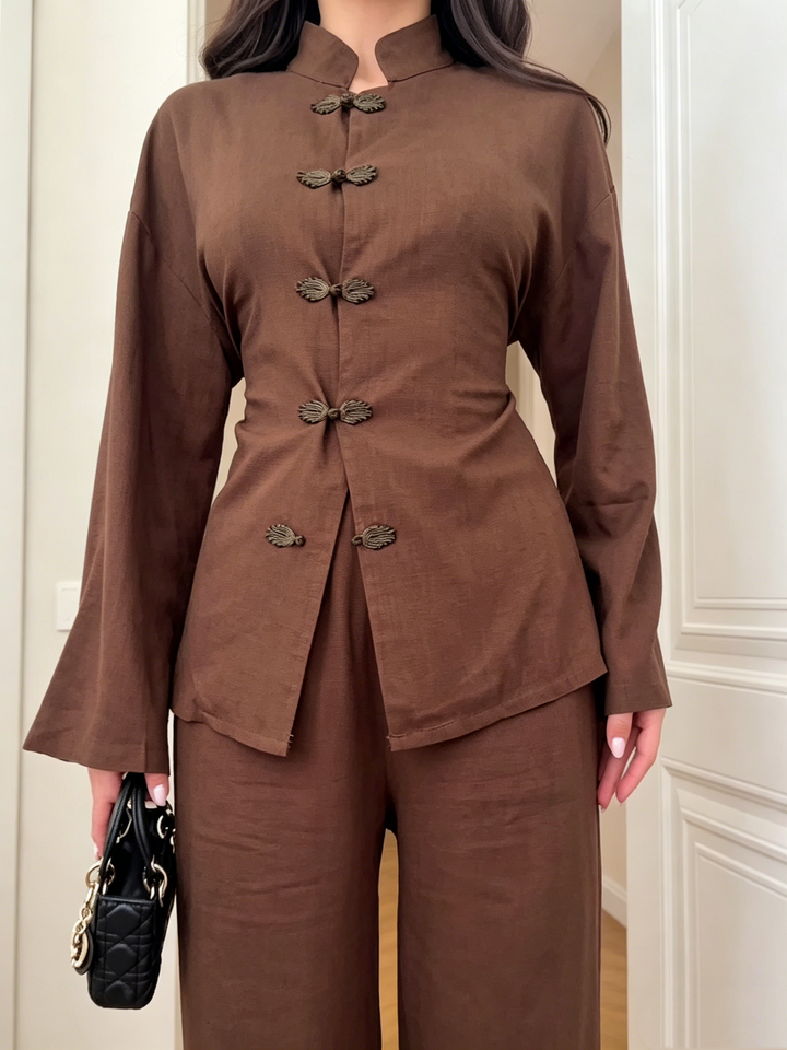 Linen Blend Shirt Two-Piece Set