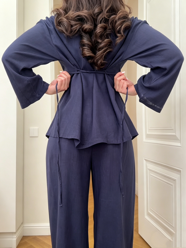 Linen Blend Shirt Two-Piece Set