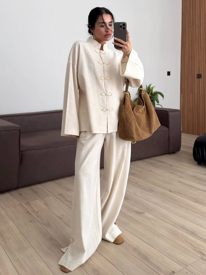 Linen Blend Shirt Two-Piece Set