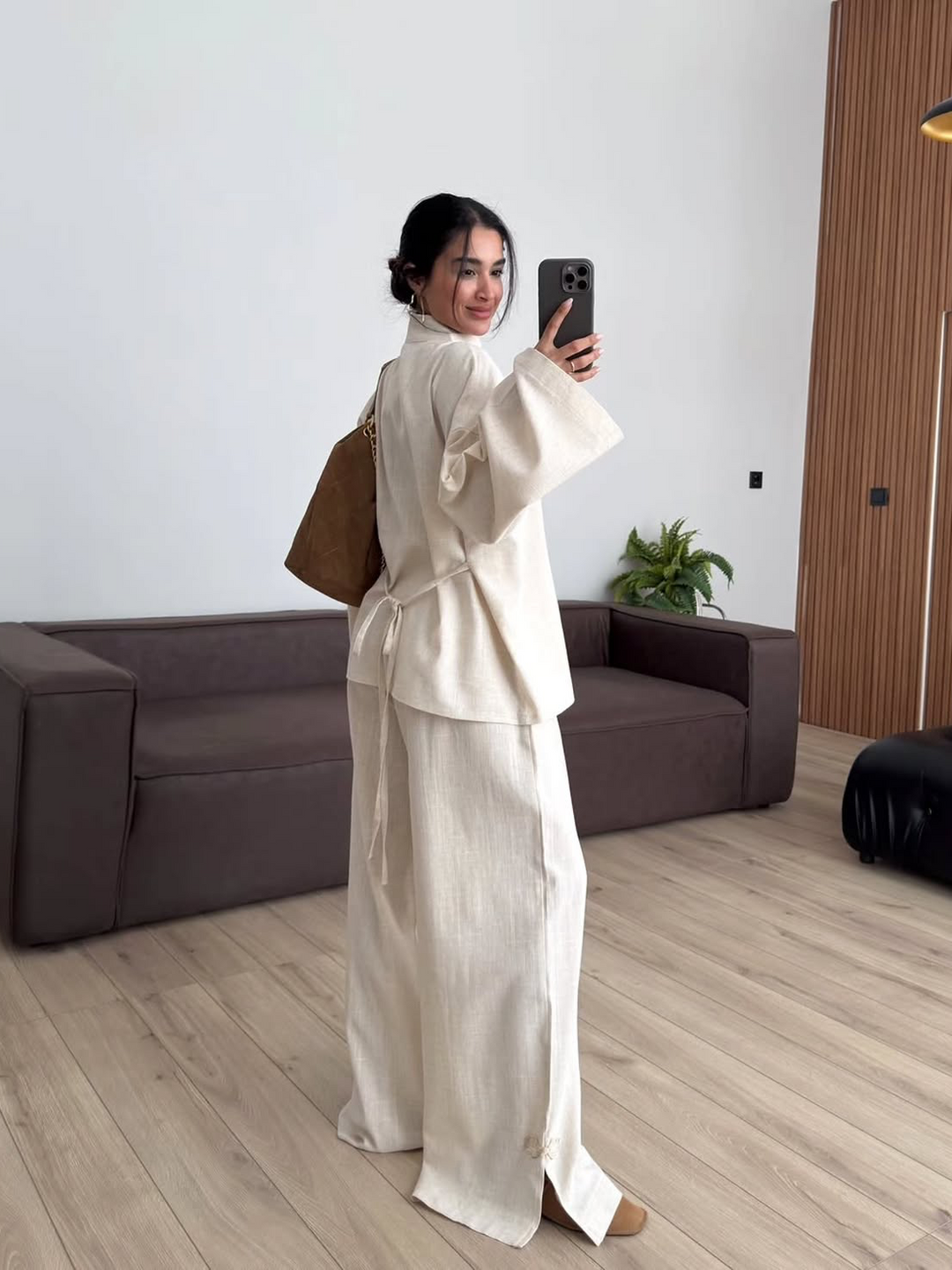 Linen Blend Shirt Two-Piece Set