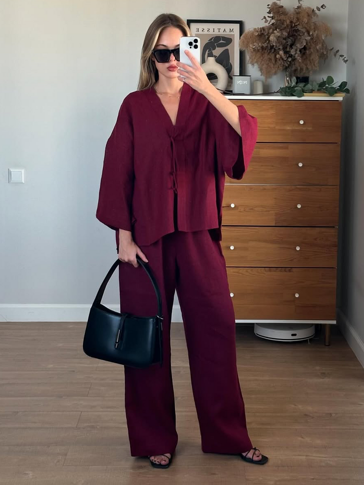 Loose Tie Cotton Linen Set