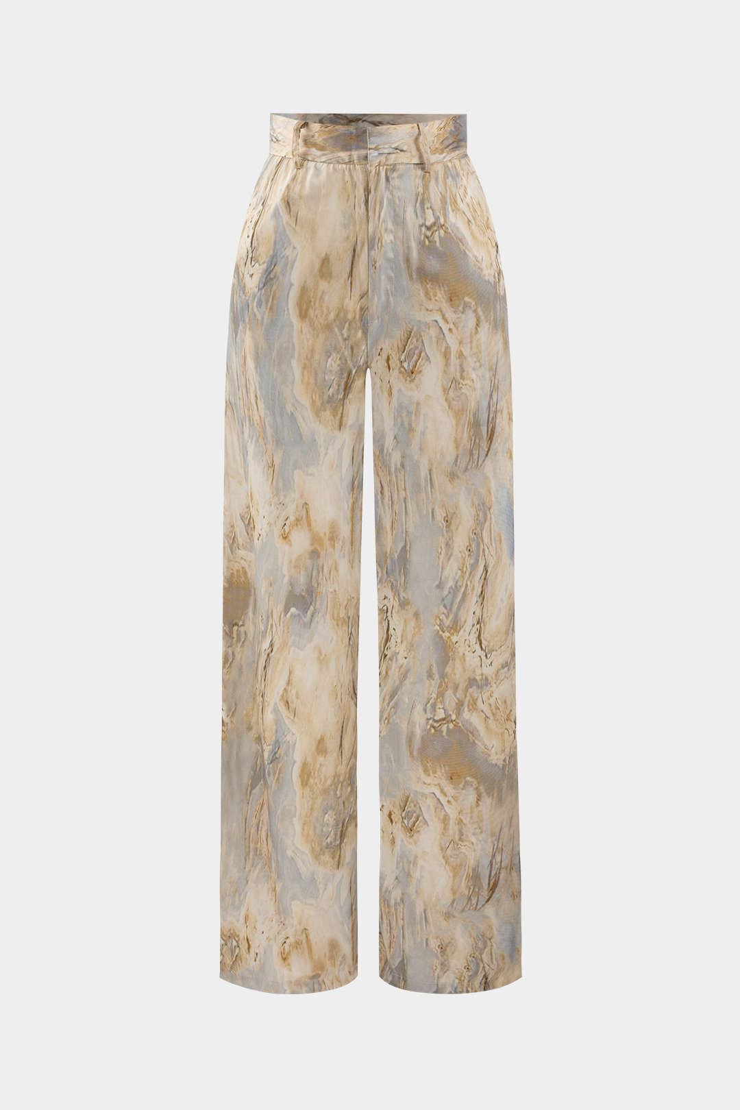 Marble Print Satin Straight Leg Pants