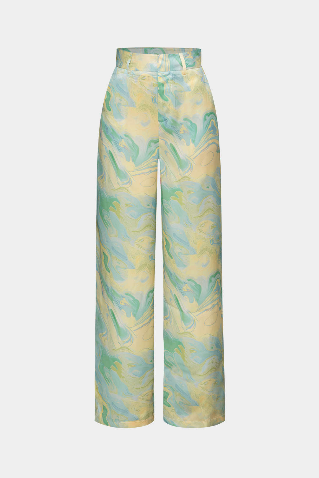 Marble Print Satin Straight Leg Pants