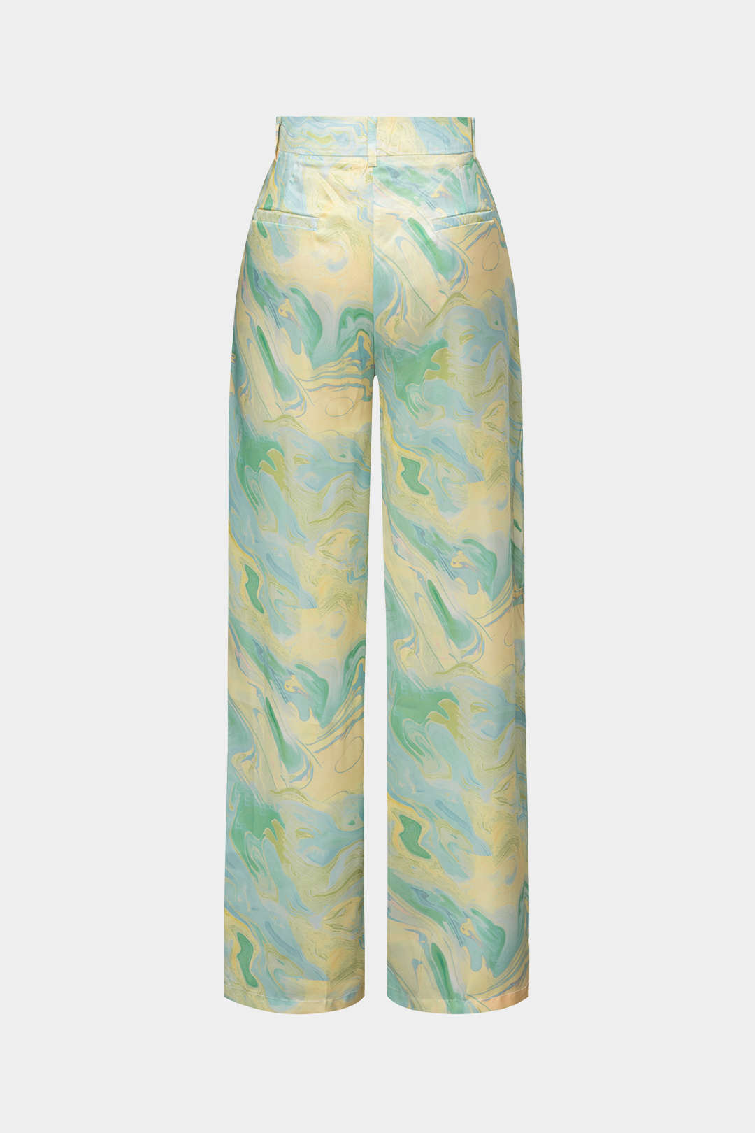 Marble Print Satin Straight Leg Pants