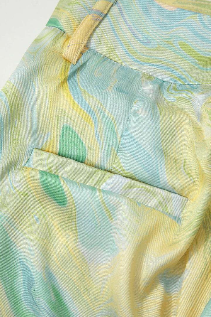 Marble Print Satin Straight Leg Pants