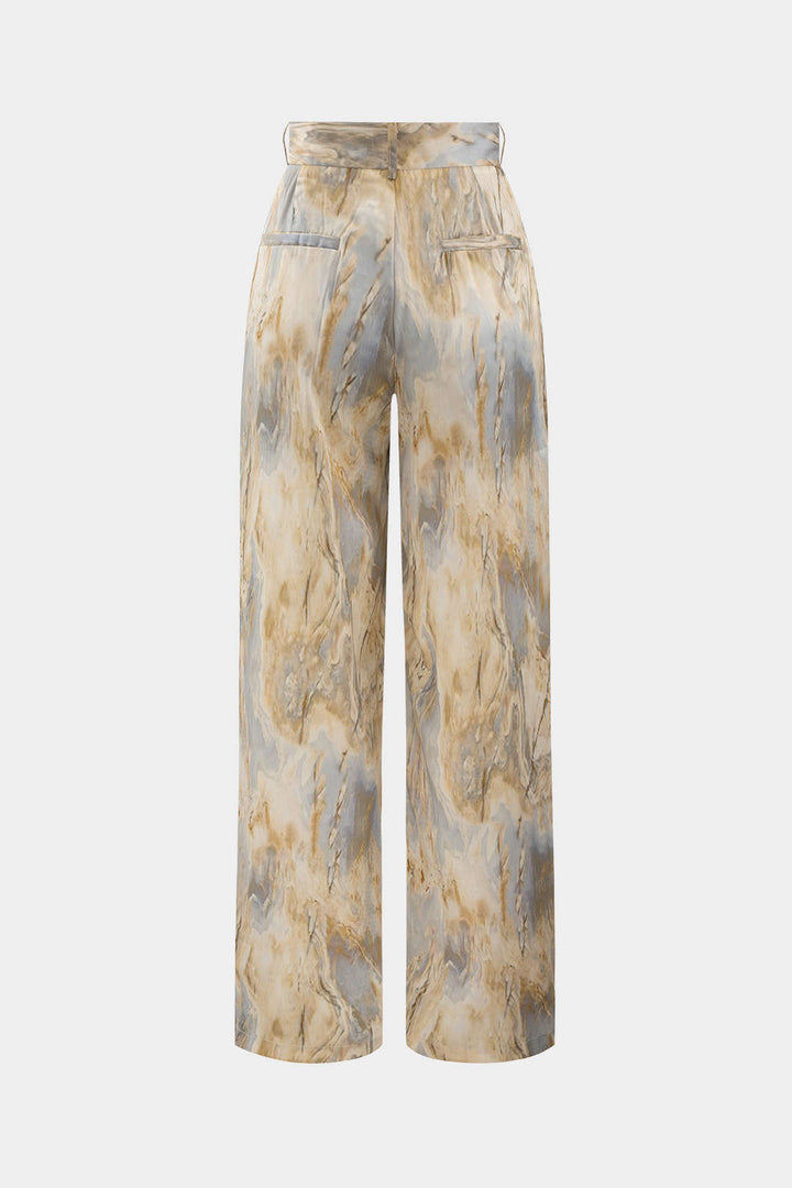 Marble Print Satin Straight Leg Pants