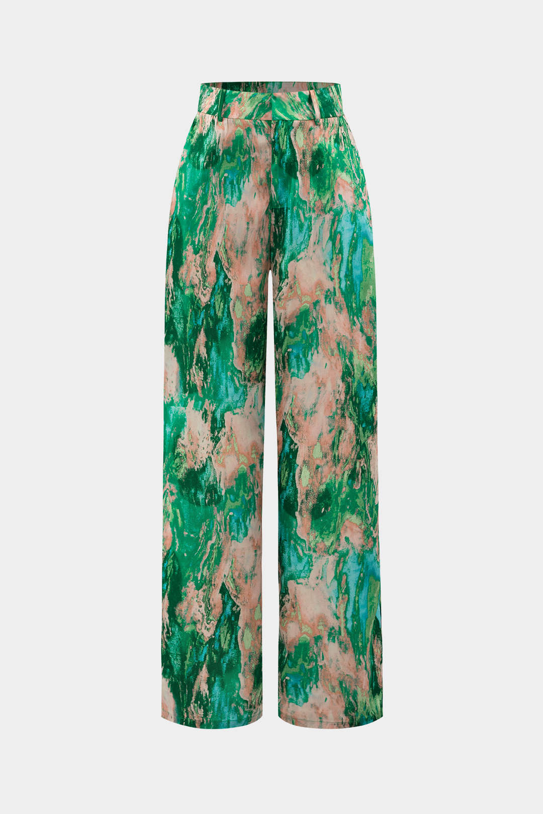 Marble Print Satin Straight Leg Pants