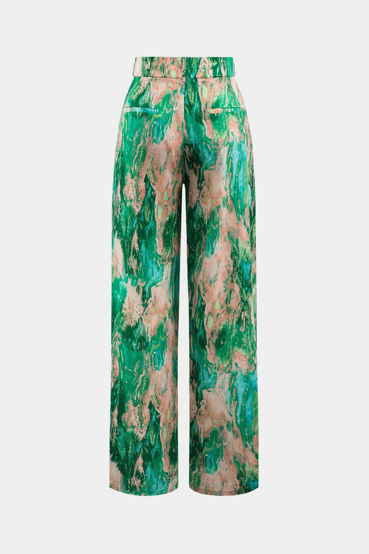 Marble Print Satin Straight Leg Pants