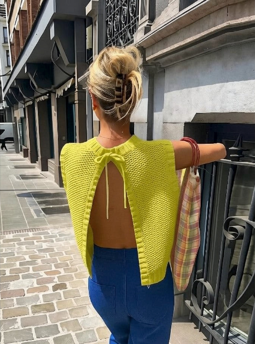 Knitted Summer Top with Open Back for Women