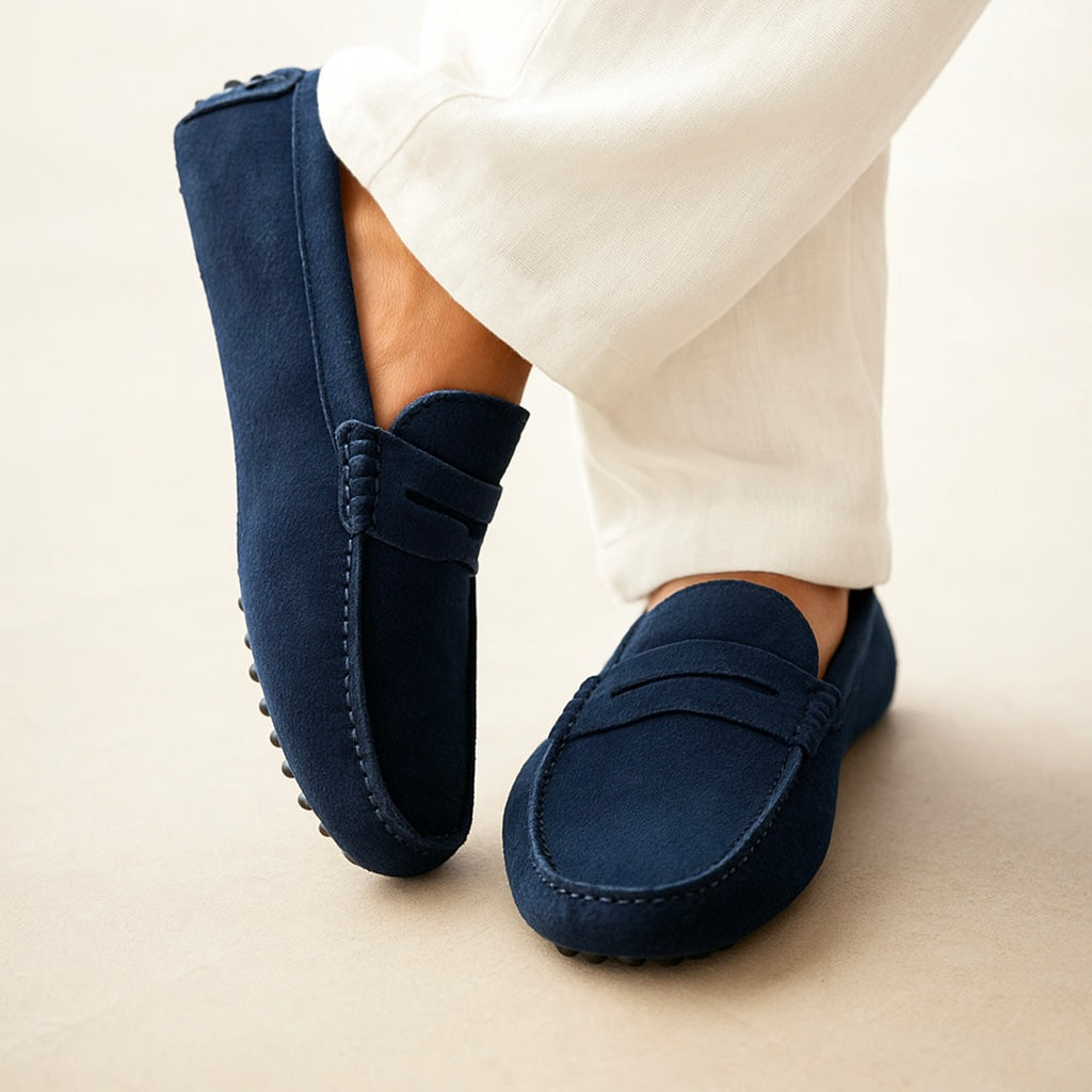 Men’s Suede Penny Loafers with Moc Toe