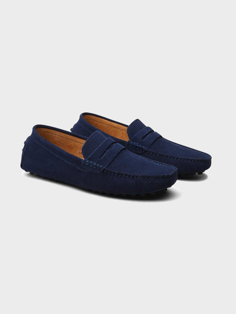 Men’s Suede Penny Loafers with Moc Toe