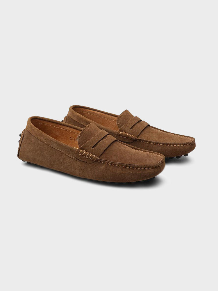 Men’s Suede Penny Loafers with Moc Toe